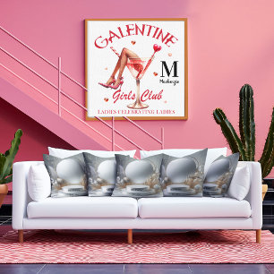 Cute Galentine Girls Red Social Club Monogram Canvas Print