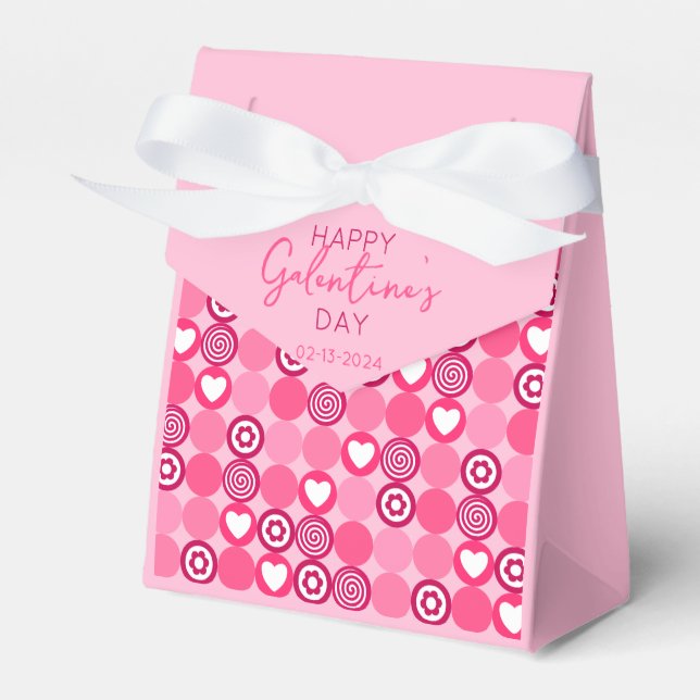 Cute Galentine’s Day Pink Heart and Flower Pattern Favor Box (Front Side)
