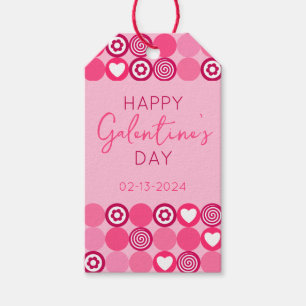 Cute Galentine’s Day Pink Heart and Flower Pattern Gift Tags