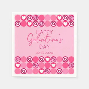 Cute Galentine’s Day Pink Heart and Flower Pattern Napkin