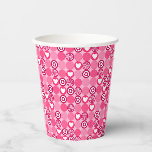 Cute Galentine’s Day Pink Heart and Flower Pattern Paper Cups