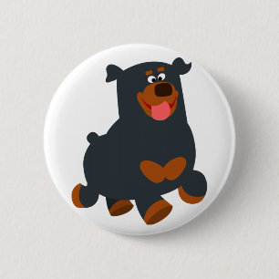 Cute Gamboling Cartoon Rottweiler Button Badge