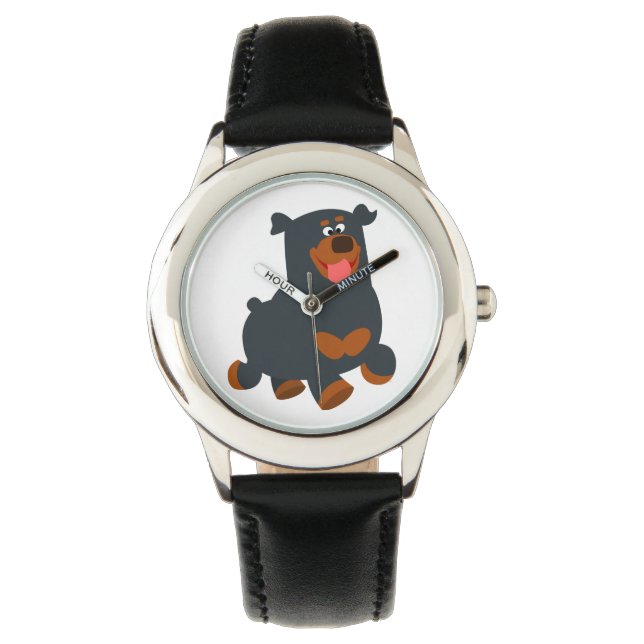 Cute Gamboling Cartoon Rottweiler Watch (Front)