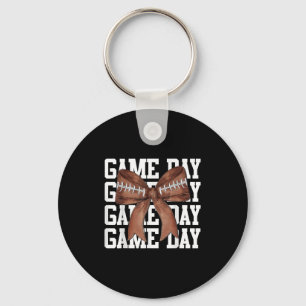 Cute Game Day Coquette Bow Football Lovers Mom Wom Keychain