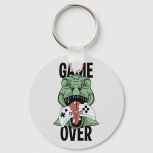 Cute Game Over T-Rex Dinosaur Video Gamers' Keychain