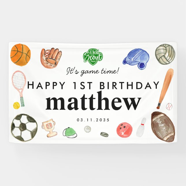 Cute Game Time Sports Balls Kids Birthday Welcome Banner (Horizontal)