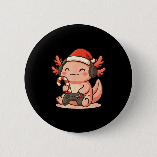 Cute Gamer Axolotl Christmas Design  2 Inch Round Button (Front)