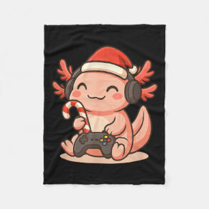 Cute Gamer Axolotl Christmas Design Fleece Blanket