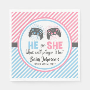 Cute Gamer Baby Gender Reveal Napkin