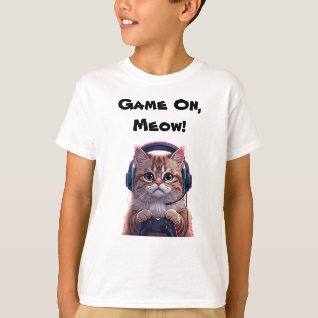 Cute Gamer Cat Kids T-Shirt – Funny Gaming Kitten  (Devant)