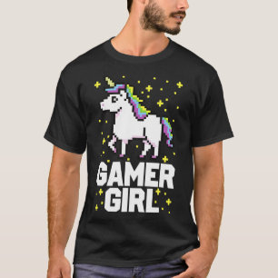 Cute Gamer Girl Galaxy Rainbow Unicorn Video Game  T-Shirt