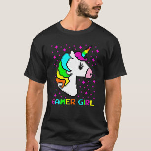 Cute Gamer Girl Gift Rainbow Unicorn Galaxy Cool V T-Shirt