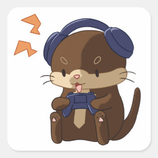 Cute Gamer Otter Playing With Controller Square Sticker