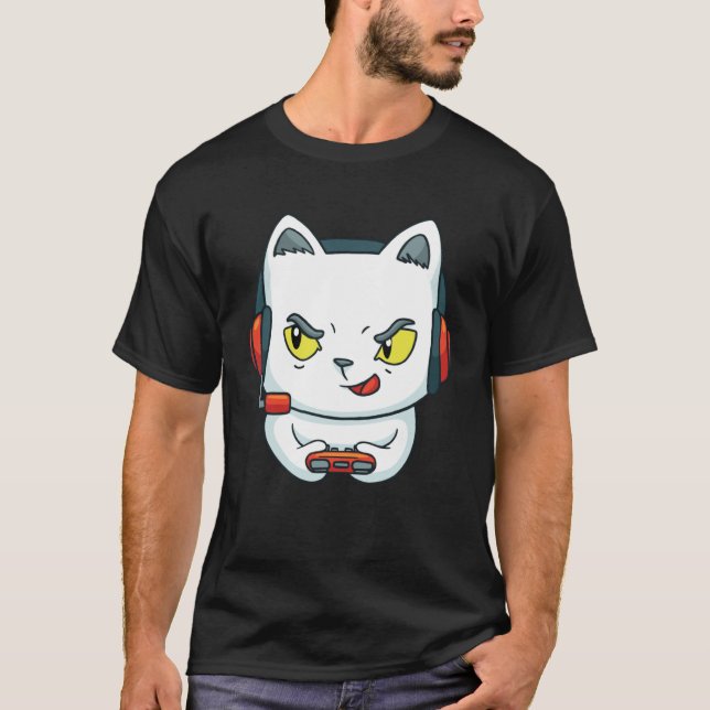 Cute Gaming Cat Video Game T-Shirt (Front)