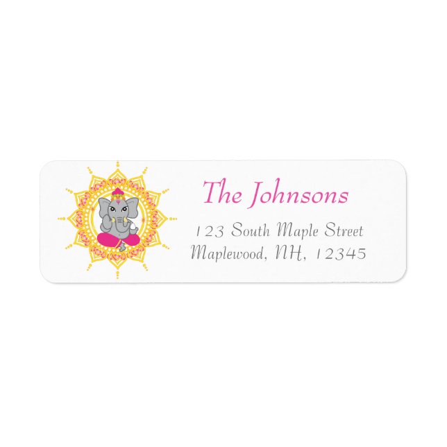 Cute ganesha address label-pink (Front)