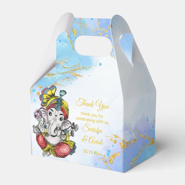 Cute Ganesha blue gold Indian wedding favours Favor Box (Front Side)