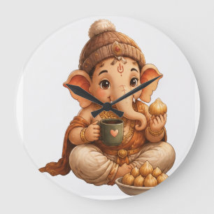 Cute Ganesha Ganesh Chaturthi Festival Large Clock
