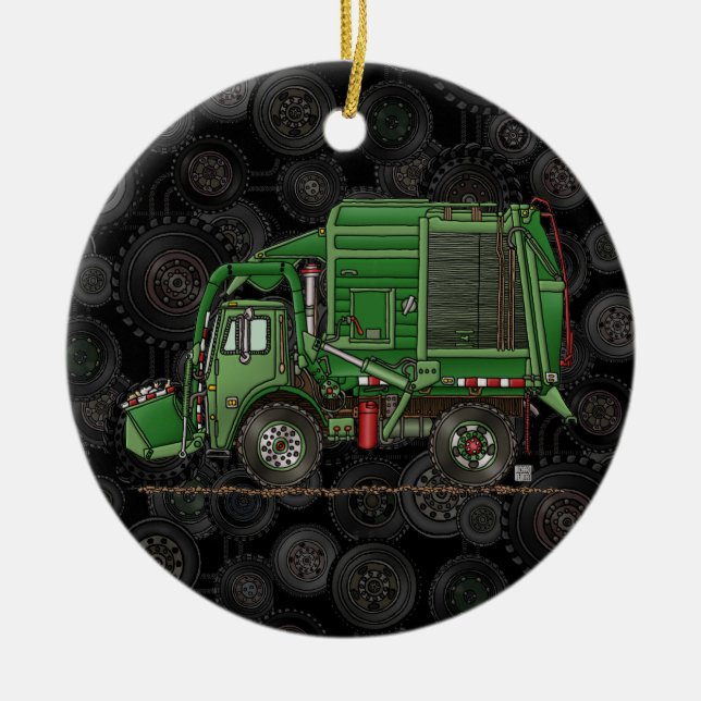 Cute Garbage Truck Trash Truck Ceramic Ornament (Front)