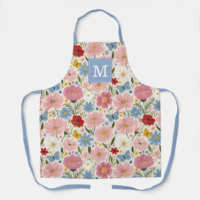 Cute Garden Flowers Kitchen Apron (Front)