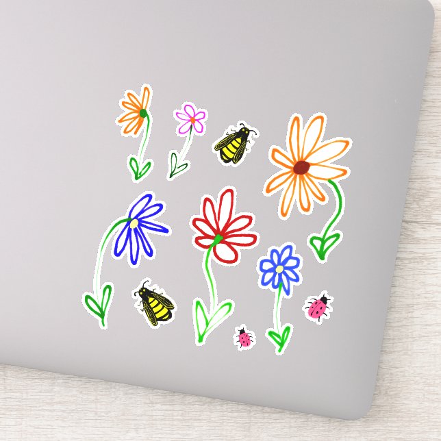 Cute Garden Flowers with Bees and Ladybugs set  (Detail)
