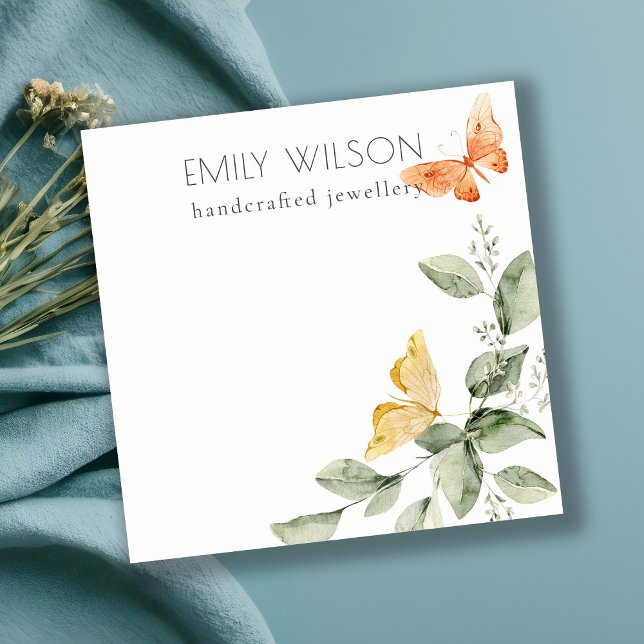 Cute Garden Foliage Butterflies Watercolor Square Business Card (Creator Uploaded)