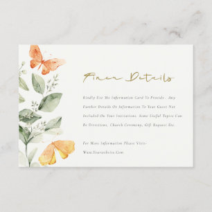 Cute Garden Foliage Butterflies Wedding Details Enclosure Card