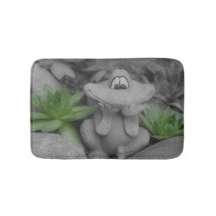 Cute Garden Frog And Succulents Bath Mat