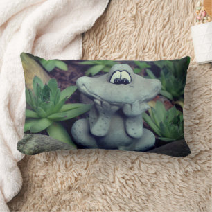 Cute Garden Frog Succulent Garden Lumbar Pillow