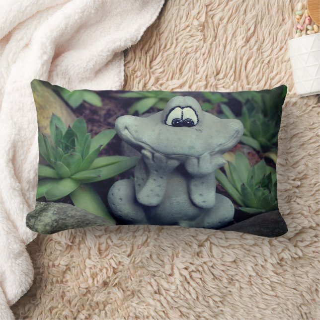 Cute Garden Frog Succulent Garden Lumbar Pillow (Blanket)