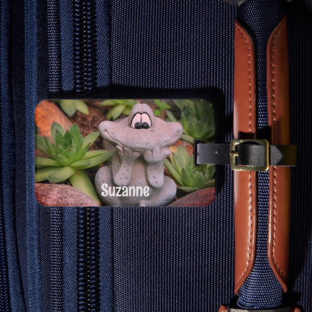 Cute Garden Frog Succulent Garden Personalized Luggage Tag (Front Insitu 4)