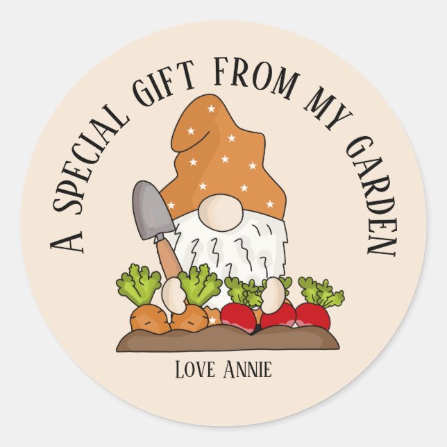 Cute garden gift gnome add text  classic round sticker (Front)