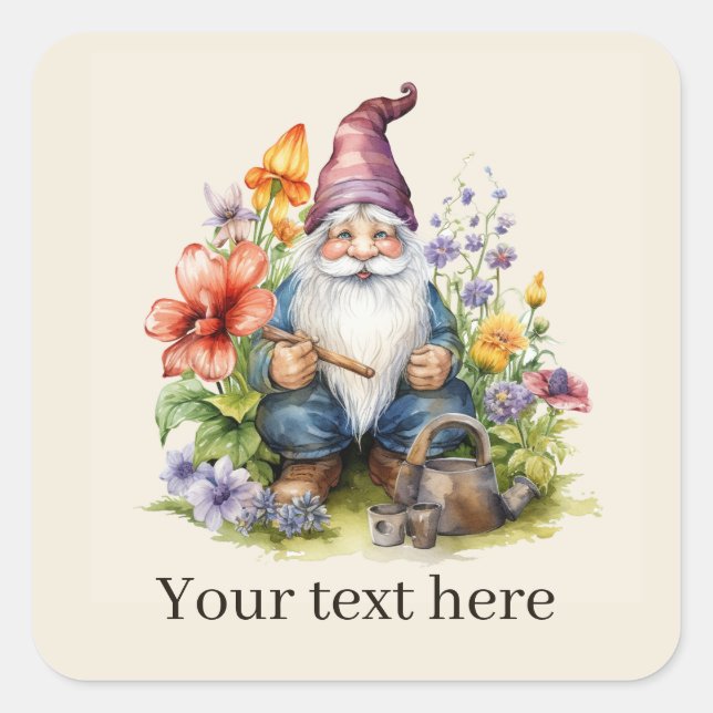 Cute Garden gnome add text  Square Sticker (Front)