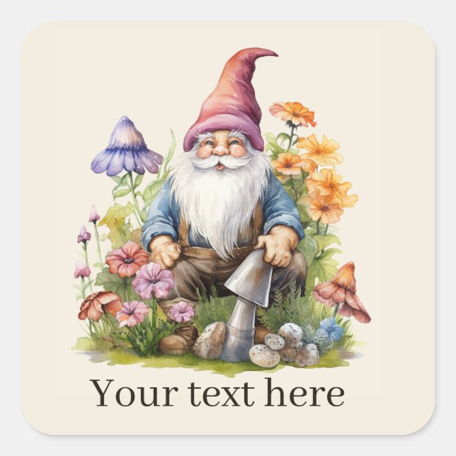 Cute Garden gnome add text  Square Sticker (Front)
