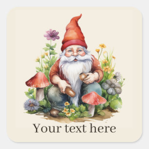 Cute Garden gnome add text  Square Sticker