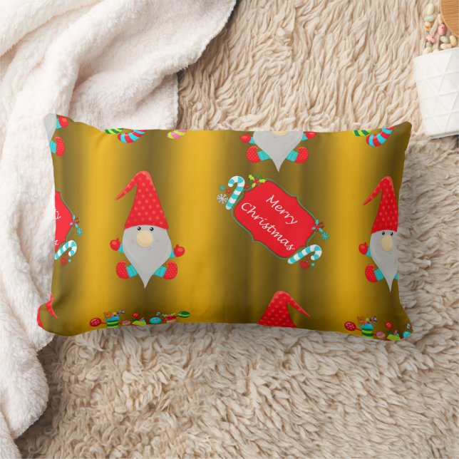 Cute Garden Gnome Gold Christmas Lumbar Pillow (Blanket)