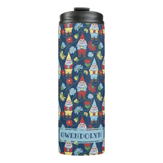 Cute Garden Gnomes and Flowers Personalized Thermal Tumbler (Front)