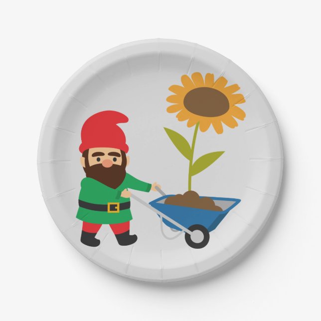 Cute garden gnomes fun paper plate (Front)