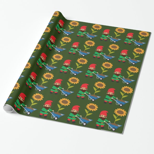 Cute garden gnomes fun wrapping paper (Unrolled)