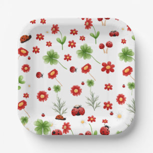Cute Garden little ladybug baby shower Invitation Paper Plate