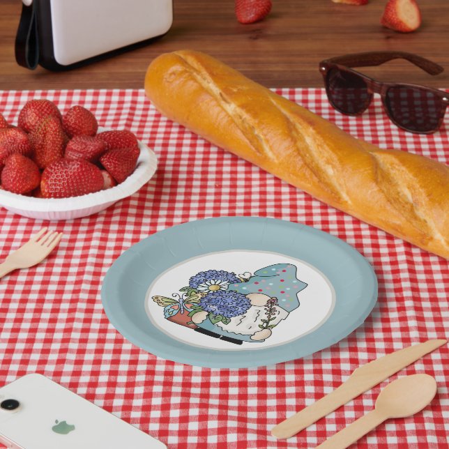 Cute Garden party gnome  Paper Plate (Picnic)