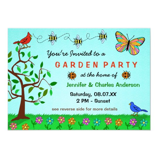 Cute Garden Party Whimsical Summer Flowers Bugs Card
