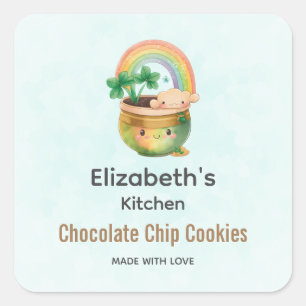 Cute Garden Planter with Rainbow & Clover Kitchen Square Sticker