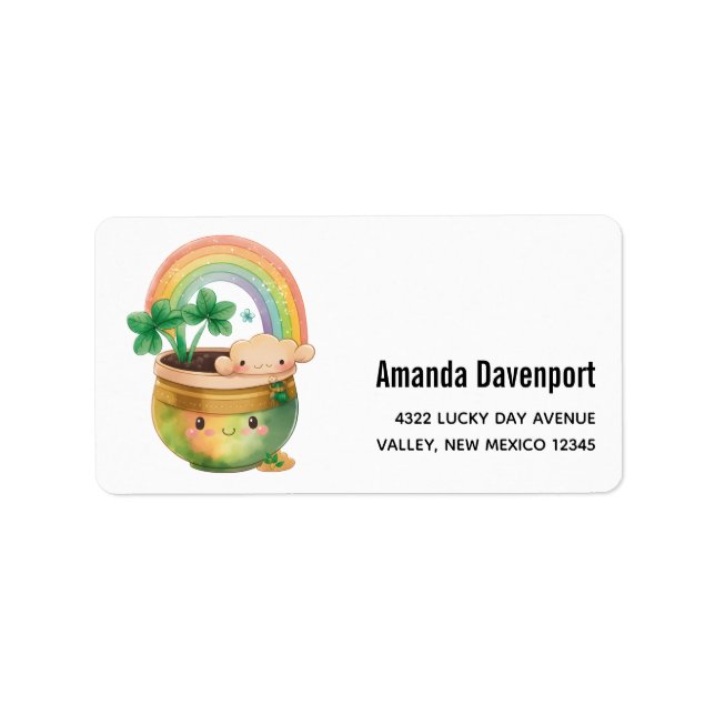 Cute Garden Planter with Rainbow & Clover Label (Front)