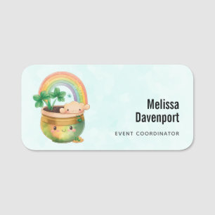 Cute Garden Planter with Rainbow & Clover Name Tag