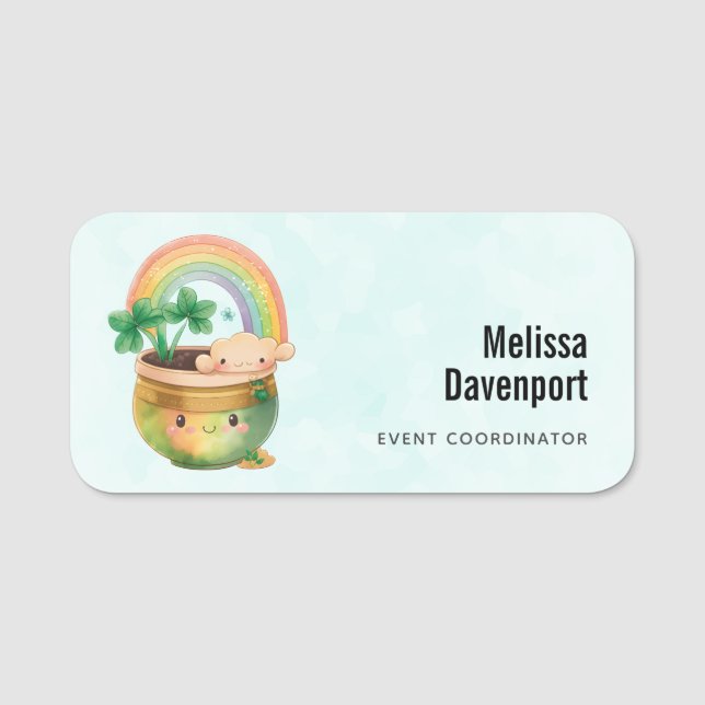 Cute Garden Planter with Rainbow & Clover Name Tag (Front)