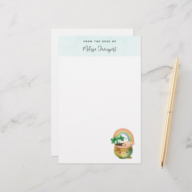 Cute Garden Planter with Rainbow & Clover Stationery (Front/Back In Situ)