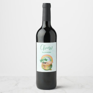 Cute Garden Planter with Rainbow & Clover Wine Label
