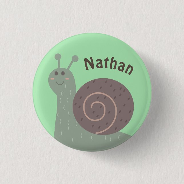 Cute Garden Snail Personalised Kids 1 Inch Round Button (Front)