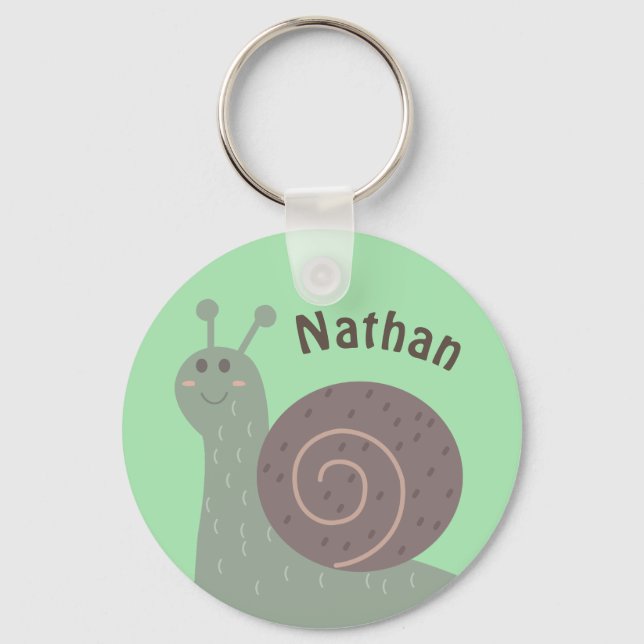 Cute Garden Snail Personalised Kids Keychain (Front)