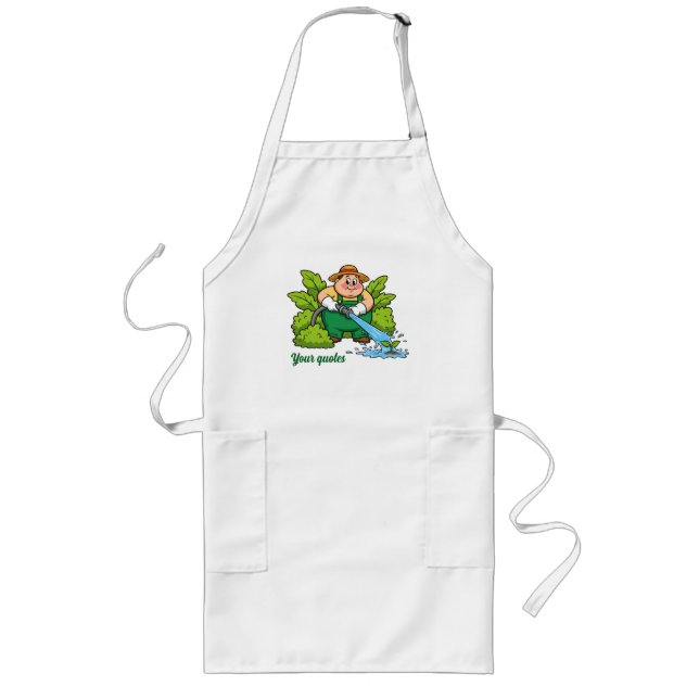Cute Gardening Farmer Cartoon Artwork Long Apron (Front)